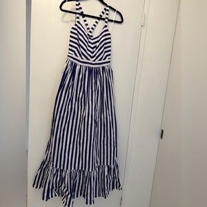 J. Crew nautical sundress Navy White Striped women maxi Dress cotton